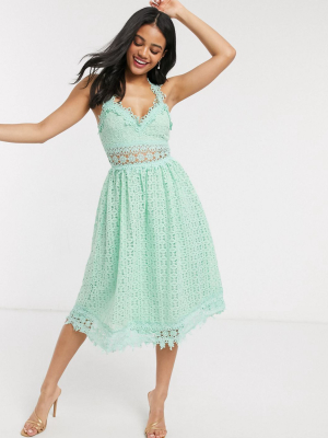 Love Triangle Midi Lace Prom Dress In Sage