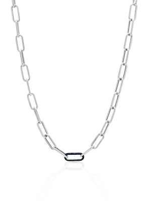 14kt White Gold Black Diamond Chain Link Bianco Necklace