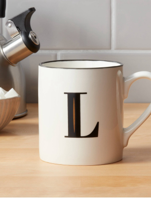 16oz Stoneware Monogram L Mug White - Threshold™