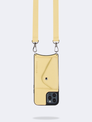 Hailey Side Slot Vegan Leather Crossbody Bandolier - Butter Yellow/silver