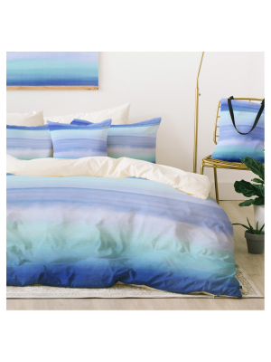 Blue Amy Sia Ombre Watercolor Duvet Cover Set (queen) - Deny Designs