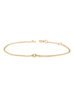 14k Extra Small Curb Chain Bracelet With Single Floating Diamond
