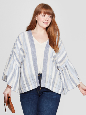 Women's Plus Size Kimono - Universal Thread™ Blue/white