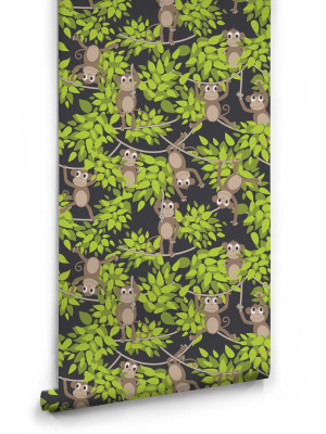 Monkey Wall Wallpaper In Green By Muffin & Mani For Milton & King