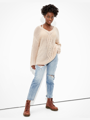 Ae Oversized Cable Knit V-neck Sweater