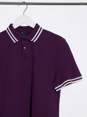 Asos Design Tipped Pique Polo Shirt In Purple