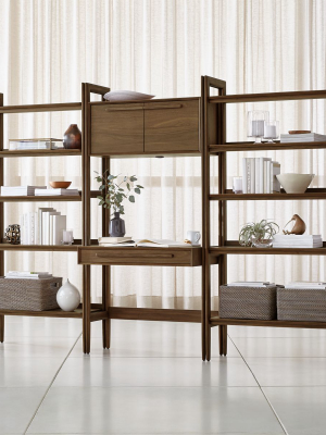 Tate Bookcase Desk With Power With 2 Wide Bookcases