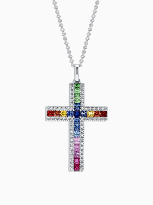 Effy Watercolors 14k Gold Multi Sapphire & Diamond Cross Pendant, 2.63 Tcw