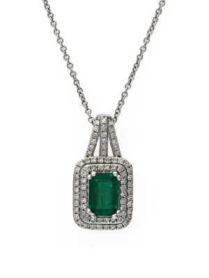 Gemma White Gold Emerald & Diamond Pendant, 1.25 Tcw