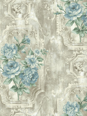 Rose Panel Wallpaper In Cerulean From The Nouveau Collection By Wallquest