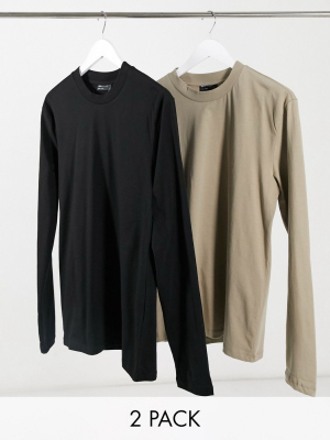 Asos Design 2 Pack Long Sleeve T-shirt With Crew Neck