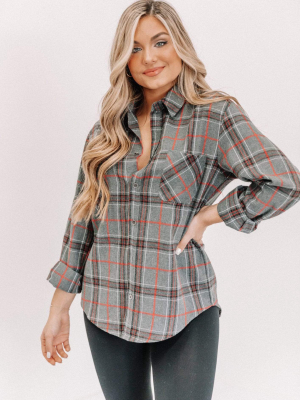 Grey Ski Lodge Hangs Plaid Top