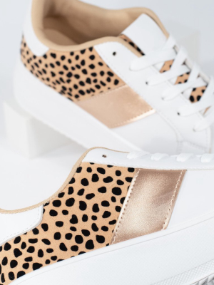 White & Leopard Platform Sneakers