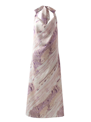 'reta' Tied Neck Marble Print Midi Dress