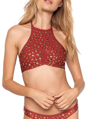 Beach Riot Madison High Neck Studded Halter Top In Sienna Asieht-sie