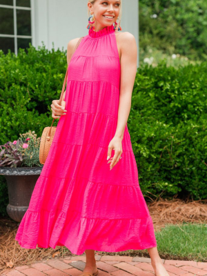 Come To Me Fuchsia Pink Tiered Midi Dress