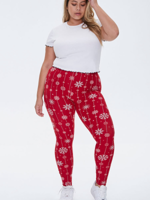 Plus Size Snowflake Print Leggings