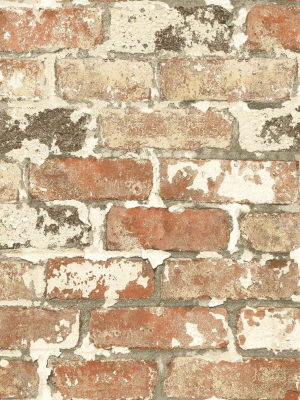 Weathered Brick Peel-and-stick Wallpaper In Red By Nextwall