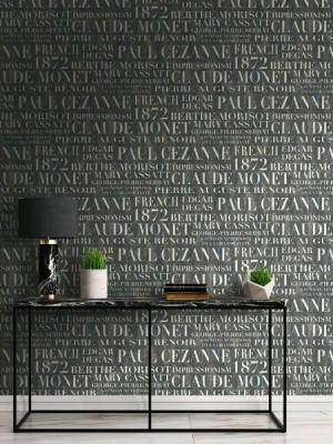 Script Wallpaper In Black And Off-white From The French Impressionist Collection By Seabrook Wallcoverings