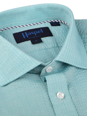 Freret Teal Solid Seersucker - Short Sleeve