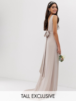 Tfnc Tall Bridesmaid Exclusive Bow Back Maxi In Mink