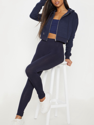 Navy Crop Zip Hoodie