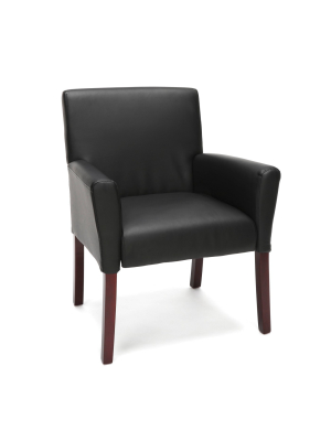 Bonded Leather Executive Guest Chair With Arms And Wooden Legs Black - Ofm