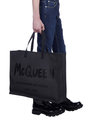 Alexander Mcqueen East West Graffiti Logo Tote Bag