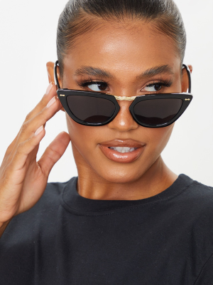 Black With Gold Bar Chunky Cat Eye Sunglasses