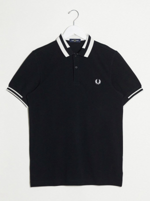 Fred Perry Block Tipped Polo In Black