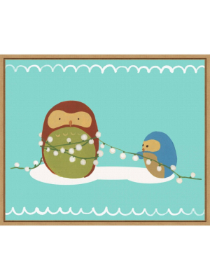 20" X 16" Happy Owlidays Vii Owl With Lights By June Erica Vess Framed Canvas Wall Art - Amanti Art