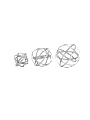 Set Of 3 Modern Iron Foldable Orb Silver - Olivia & May