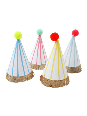 Stripe Pompom Party Hats (x 8)