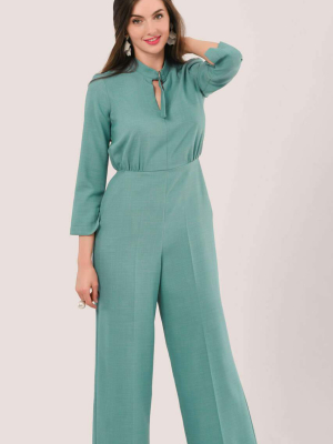 Duck Egg Blue Split Cuff Collared Jumpsuit