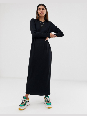 Asos Design Long Sleeve Maxi T-shirt Dress In Black