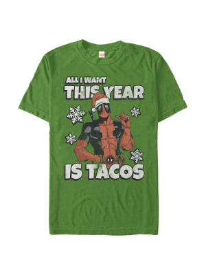 Men's Marvel Christmas Deadpool Santa Tacos T-shirt