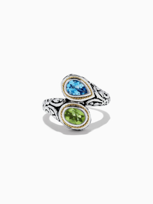 Effy 925 Sterling Silver & 18k Gold Blue Topaz And Peridot Ring, 1.95 Tcw