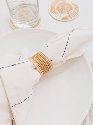 Woven Napkin Ring Set - Tea + White