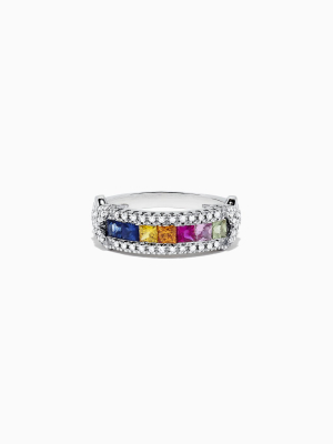 Effy Watercolors 14k White Gold Multi Sapphire And Diamond Ring, 1.18 Tcw