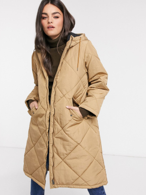 Selected Femme Oversized Quilted Jacket In Tan