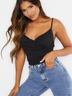 Black Polka Dot Slinky Cowl Neck Crop Top