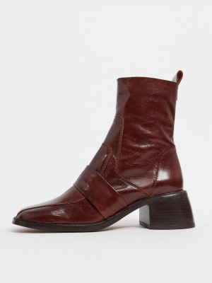 Asos Design Almond Premium Leather Boots In Brown