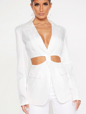 White Plunge Cut Out Detail Suit Blazer