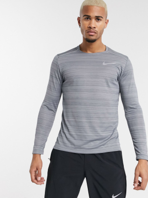 Nike Running Miler Long Sleeve Top In Gray