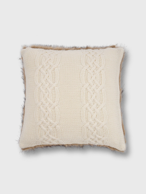 20"x20" Classic Cable Knit With Faux Fur Reverse Throw Pillow - Evergrace