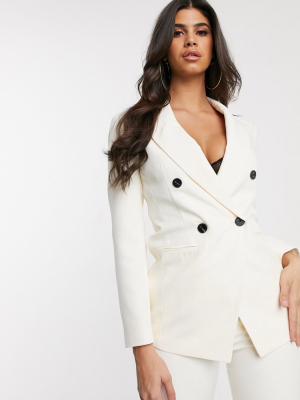 Asos Design Pop Double Breasted Suit Blazer In Ivory