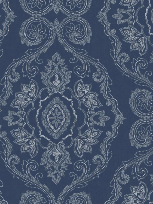 Nautical Damask Wallpaper In Nautical Blue From The Beach House Collection By Seabrook Wallcoverings