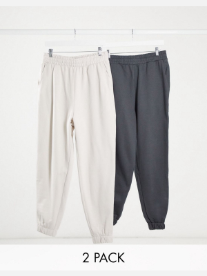 Asos Design Organic Oversized Cropped Sweatpants 2 Pack In Charcoal Gray/light Gray