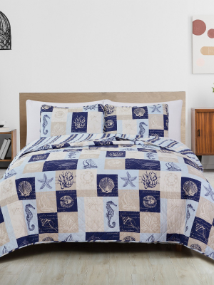 Great Bay Home Coastal Patchwork Reversible Quilt Set