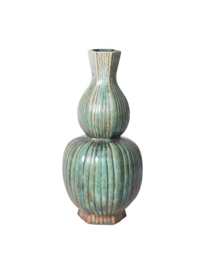 Hexagonal Fluted Gourd Vase, Speckled Green